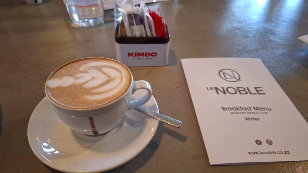 Freshly prepared cappuccino served at Le Noble Restaurant in Bedfordview.