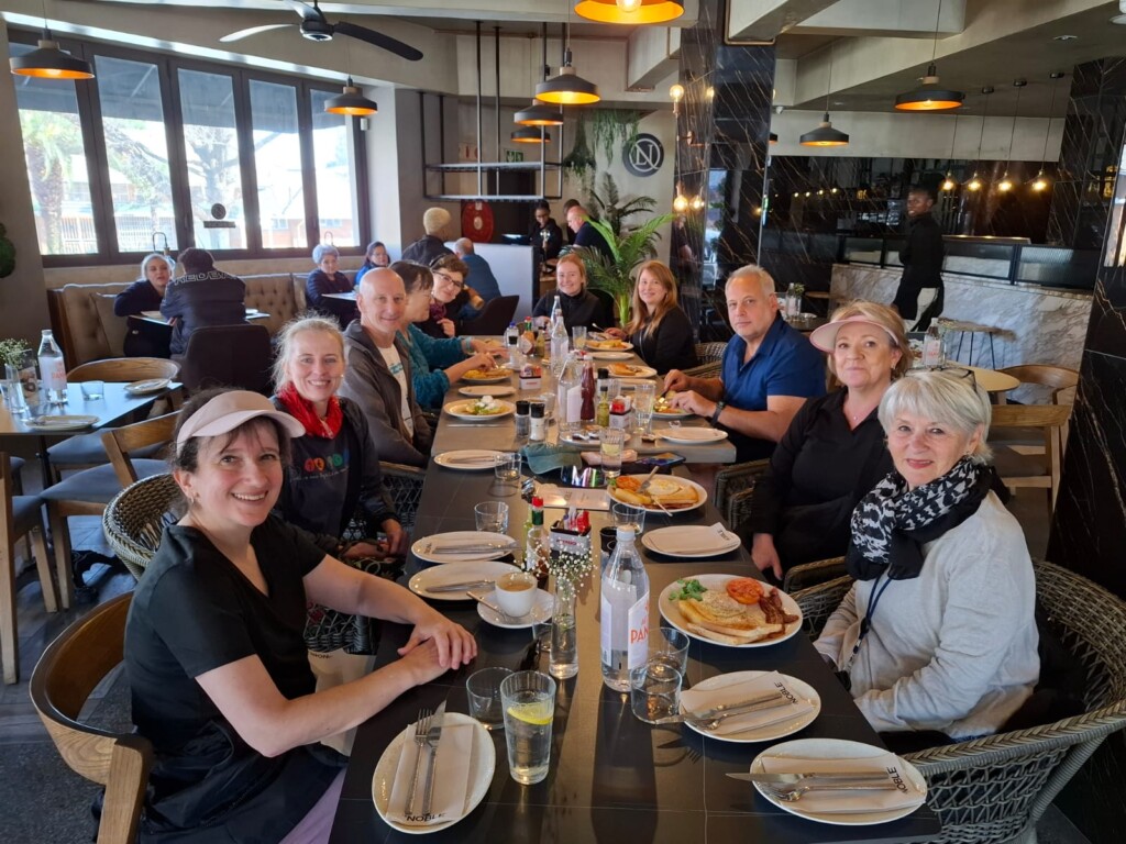 Walkers relaxing and enjoying brunch at Le Noble Restaurant in Bedfordview after completing the 7 km walking route.