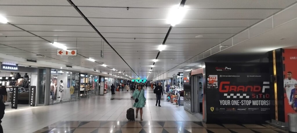 Restaurants and shops before passport control at O.R. Tambo International Airport