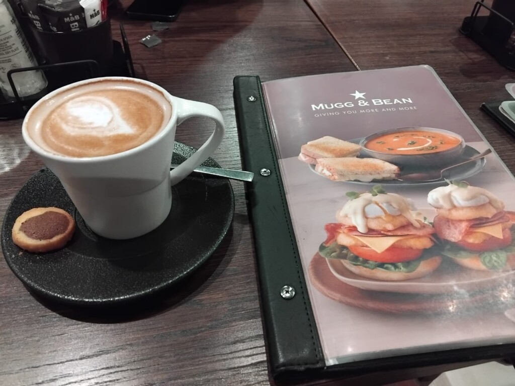 Cappuccino and brunch at Mugg & Bean after the Westcliff Stairs Walk