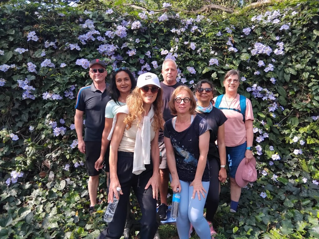 Westcliff Stairs Walk group surrounded by beautiful Spring flowers in Johannesburg