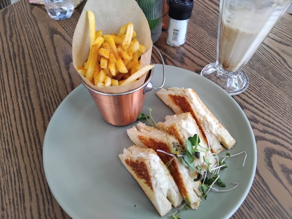 Chicken mayonnaise toast enjoyed at Just Darling after the hike